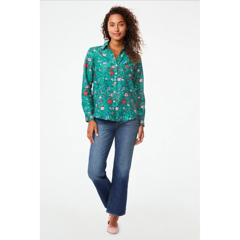 Roller Rabbit Pavone Floral Guy Shirt Silk Blend Button Down Top Preppy Coast XL